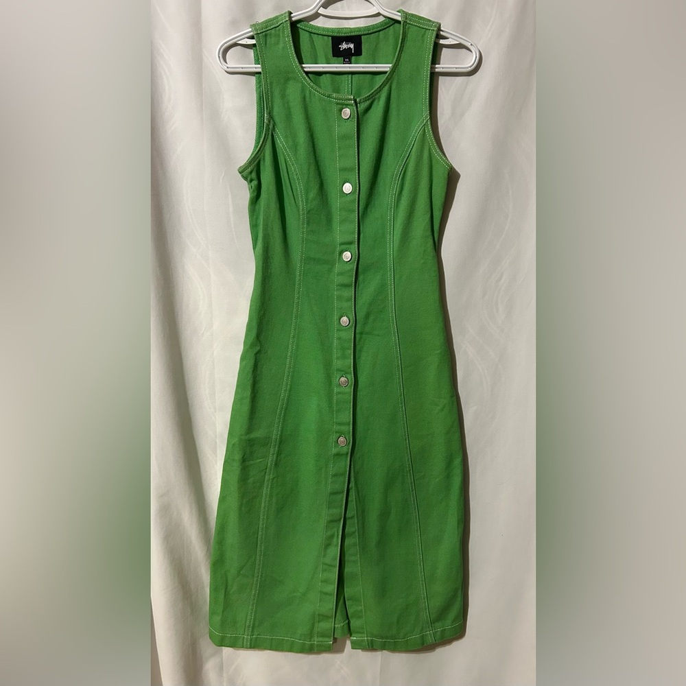 Stussy Women’s Green Denim Button-Down Dress